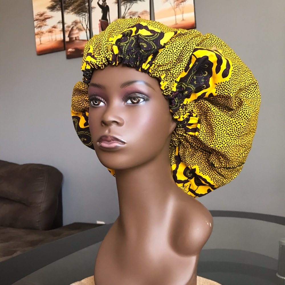 LARGE, TWO IN ONE, ANKARA AND SATIN BONNET CAP